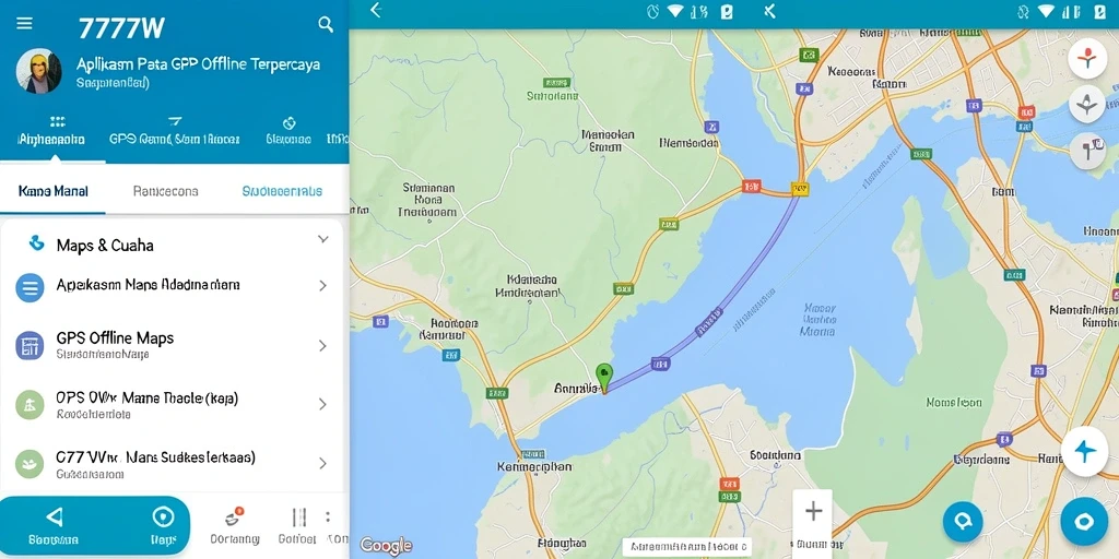 Antarmuka pengguna aplikasi GPS Offline Maps 7777W yang intuitif dan mudah digunakan.