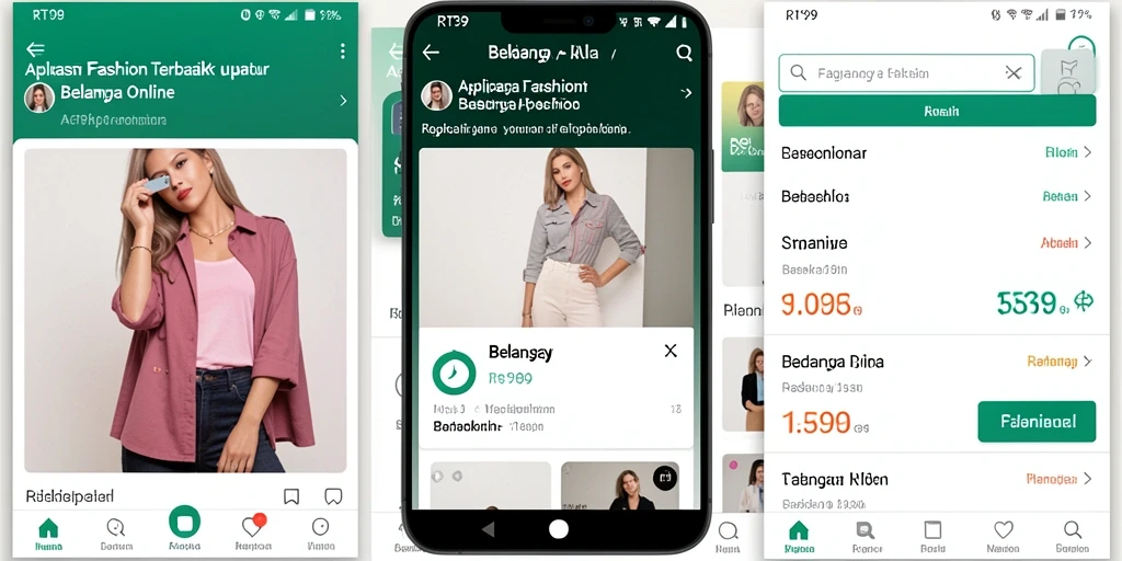 Tampilan antarmuka aplikasi RT99 untuk belanja fashion yang menarik.