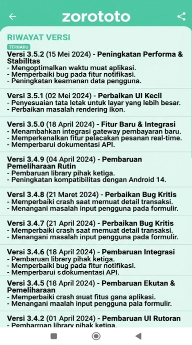 Tampilan riwayat versi zorototo